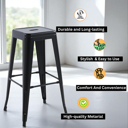 Modern and Contemporary 76CM Sleek Industrial Metal Bar Stool – Durable Sturdy Steel Frame with Comfortable Seat for Kitchen Islands, Home Bars, Cafes, and Restaurants (Black)