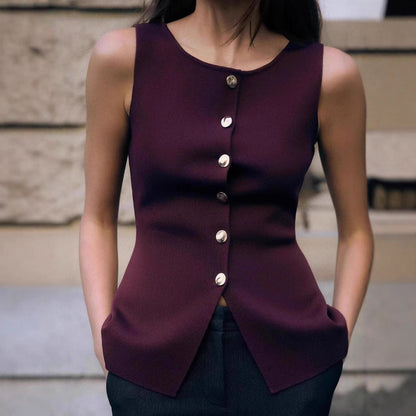 Fashion Plain Gold Button Sweater Vest