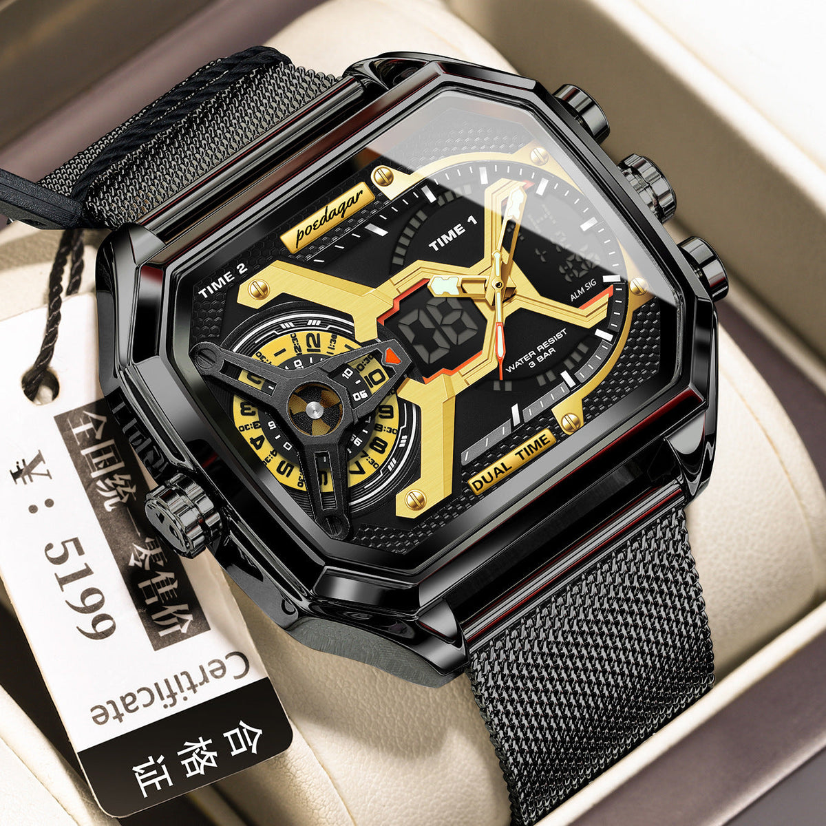 Luminous Waterproof Men's Sports Watch - 2.4" Display Digital Smartwatch with Mesh Band
