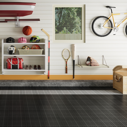 12 x 12 inch black interlocking deck tiles, plastic waterproof, weighing up to 6613 pounds, with a rose pattern pack of 12