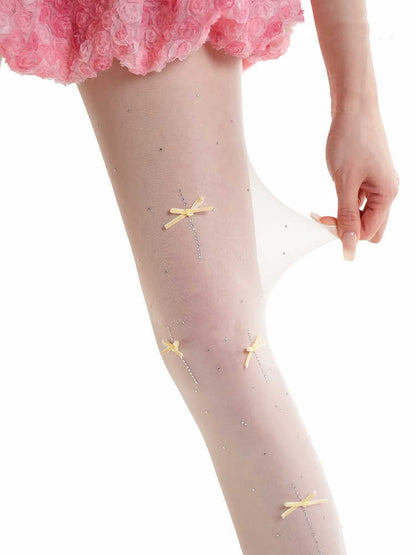 Velvet Bow Rhinestone White Stockings