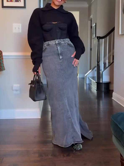 Denim Bodycon Maxi Skirt