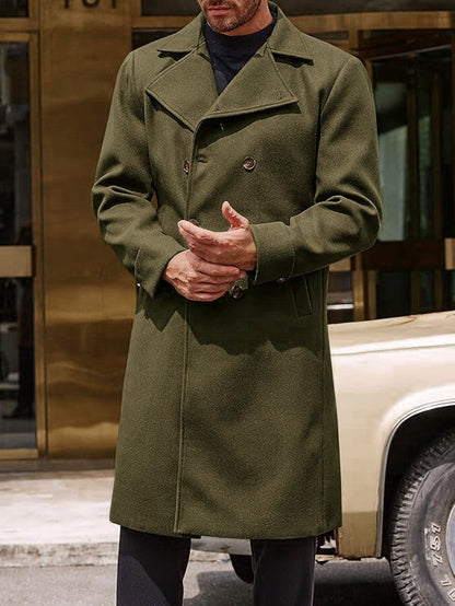 Premium Men's Double-Breasted Woolen Trench Coat - Classic Winter Overcoat