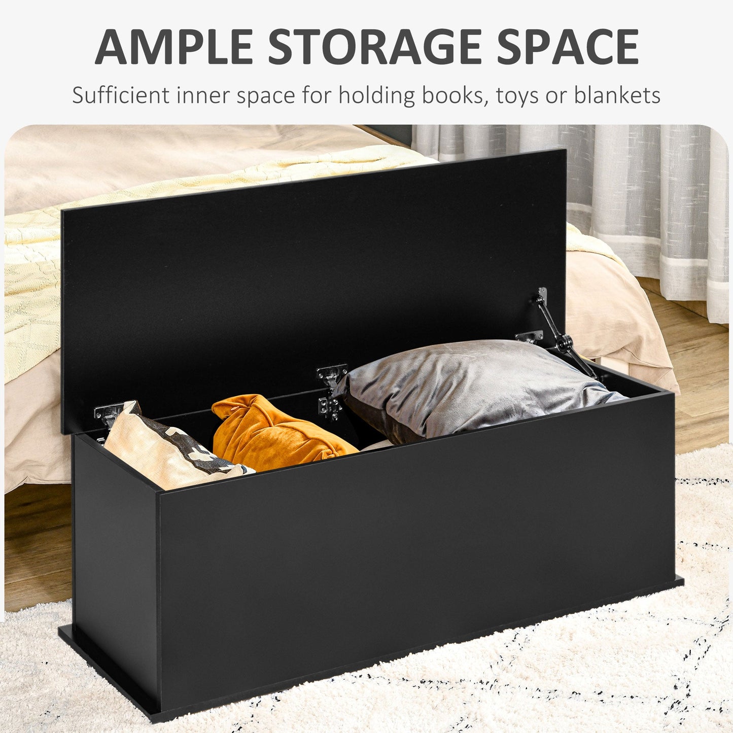 HOMCOM Ottoman Storage Box Chest Cabinet Keepsake With Lid Chipboard Black