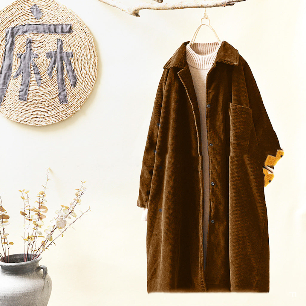Simple Lapel Long Sleeve Mid-Length Trench Coat Women