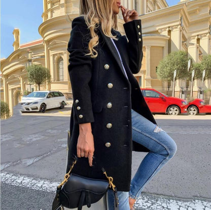 Women's Double-Breasted Woolen Trench Coat - Mid-Length Winter Jacket