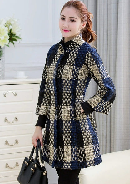Woolen New Slim-fit Mid-length 34 Sleeve Stand Collar Thick Flower Woolen Coat