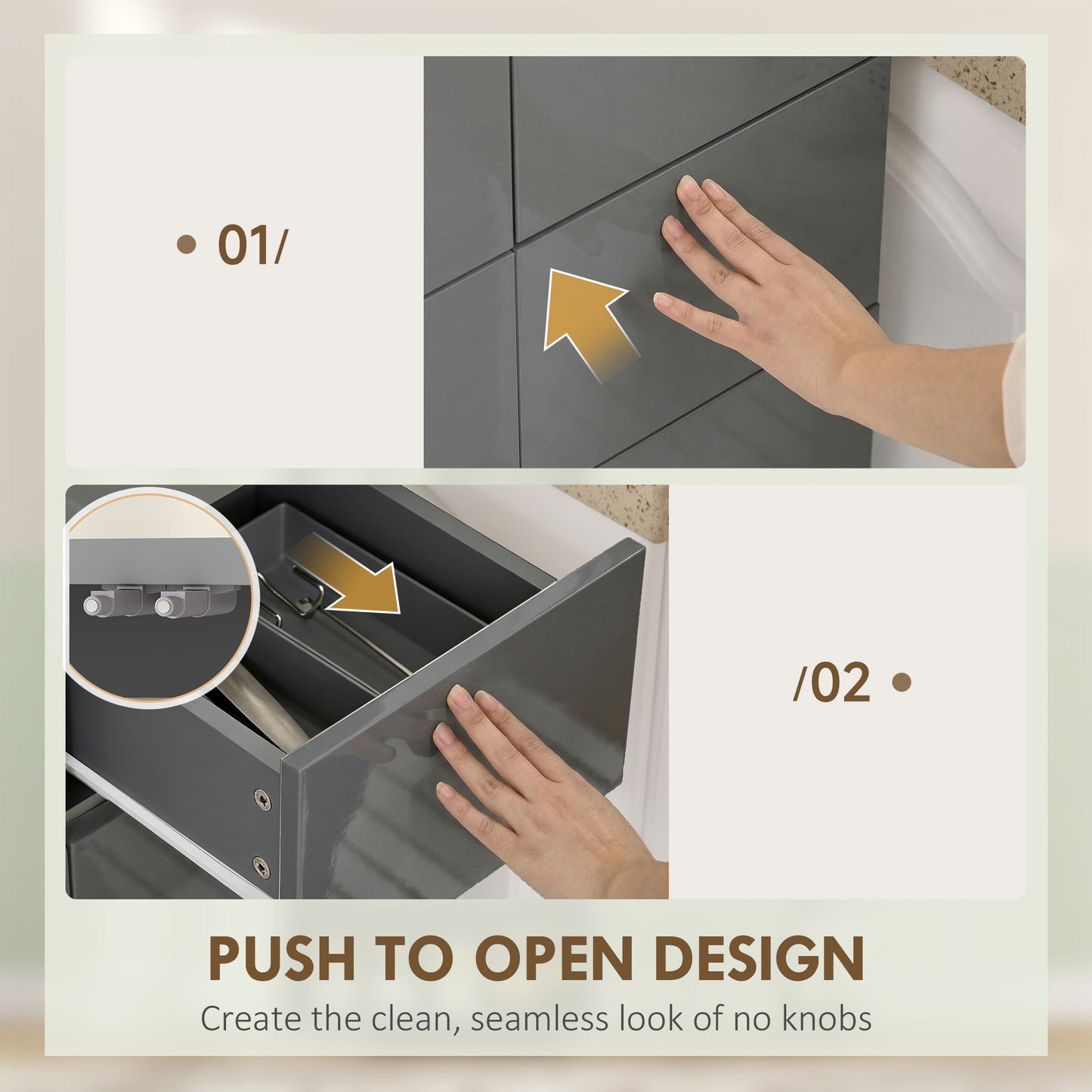 HOMCOM Storage Cabinet, Kitchen Cupboard with 3 Adjustable Shelves, 60L x 35W x 170H cm, High Gloss Grey