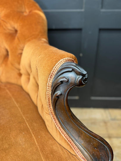 Victorian Rosewood Sofa 3 Seater Button Back Couch Lounge Seating Settee