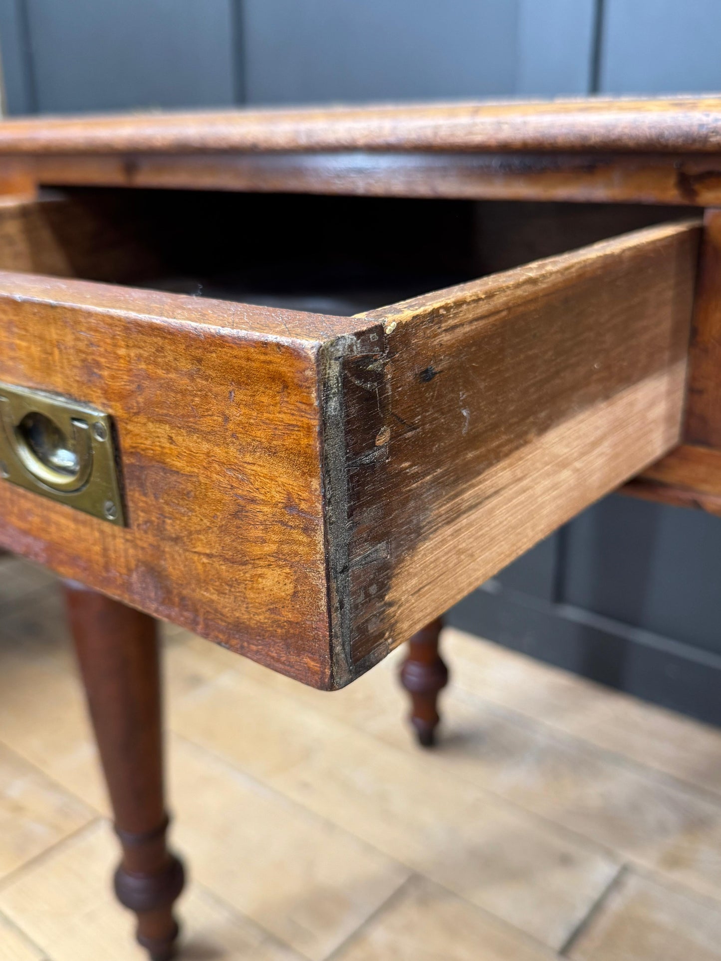Antique Mahogany Writing Desk Leather Top Two Drawer Side Table Desk