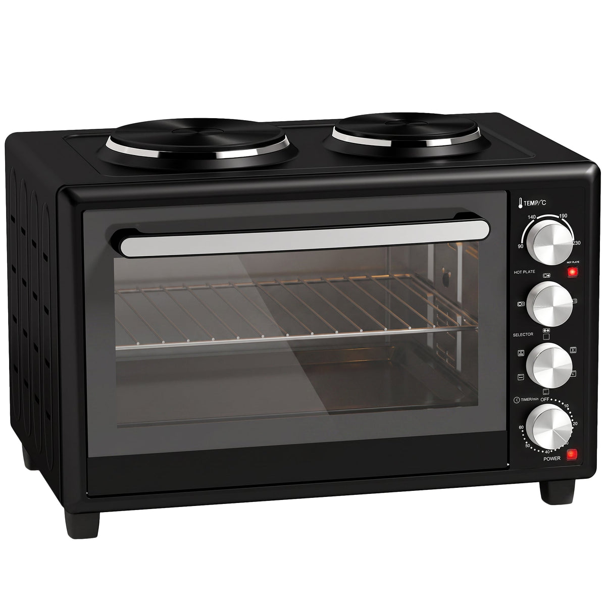 HOMCOM 36L Mini Oven with Dual Hot Plates, Electric Countertop Cooker with Convection, 90–230°C Adjustable Temperature