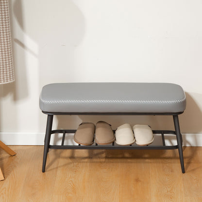 HOMCOM PU Leather Shoe Storage Bench - Grey