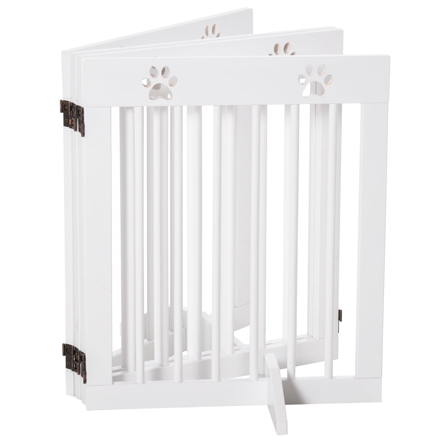PawHut Freestanding Pet Gate 4 Panel Wooden Dog Barrier Folding Safety Fence with Support Feet up to 204cm Long 61cm Tall for Doorway Stairs White