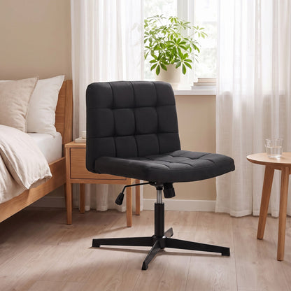 HOMCOM Armless Office Chair, Cross Legged Linen Computer Desk Vanity Chair with Wide Seat, Rocking Function, Black
