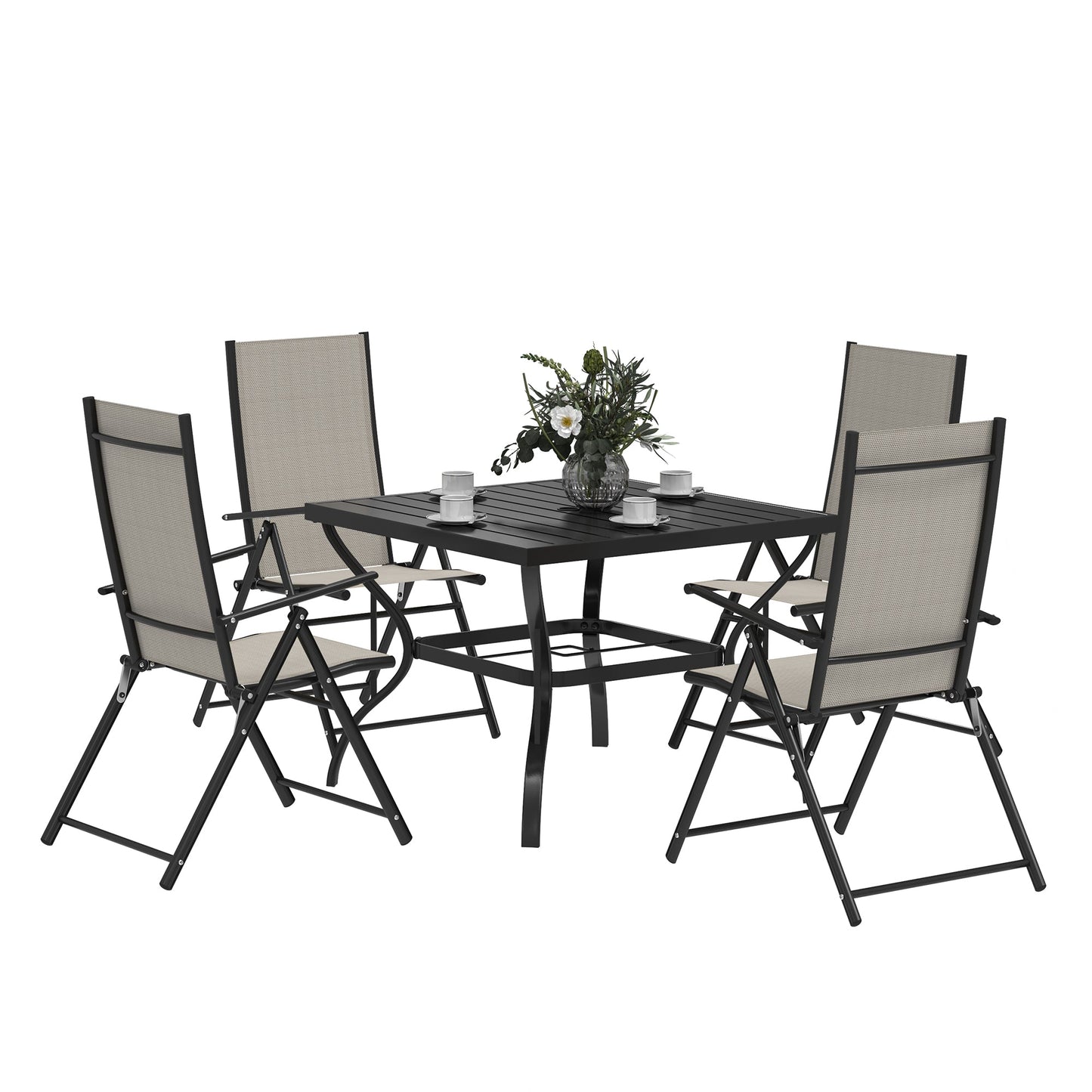Outsunny Five-Piece Steel Frame Patio Set - Khaki/Black