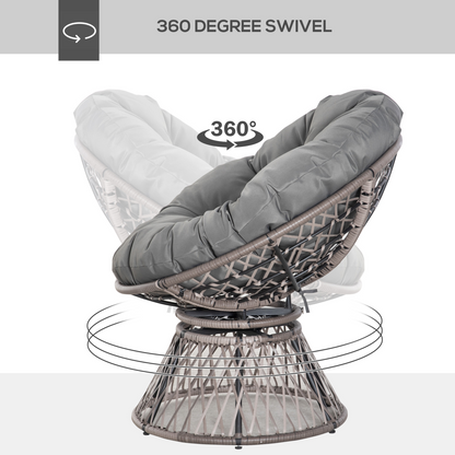 360??Swivel Rattan Papasan Moon Bowl Chair Round Outdoor Padded-Grey Outsunny
