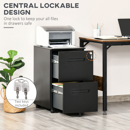 Mobile Lockable File Cabinet w/ Adjustable Hanging File Folder Black Vinsetto