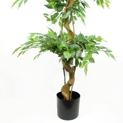 180cm Artificial Twisted Trunk Fruticosa Ficus Tree Triple Ball Topiary 1984 Leaves Copper Metal Planter