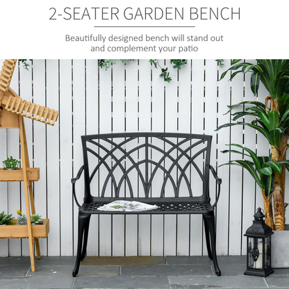 Outsunny 2-Seater Cast Aluminium Garden Bench Loveseat Ergonomic Armrest