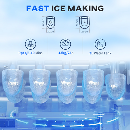 HOMCOM Ice Maker Machine and Water Dispenser No Plumbing Required Silver