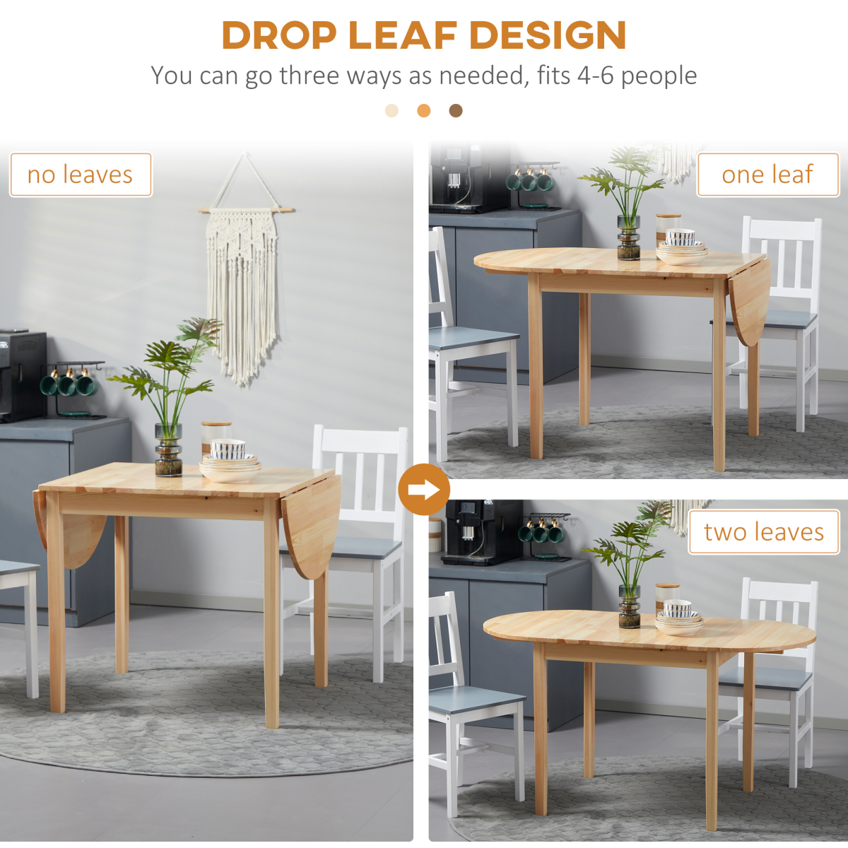Expandable Pinewood Drop Leaf Dining Table for 4-6 People - Natural Finish