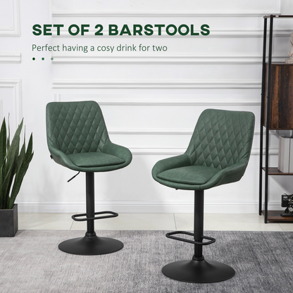 HOMCOM Bar Stools Set of 2, Adjustable Bar Chairs 360° Swivel for Kitchen Green