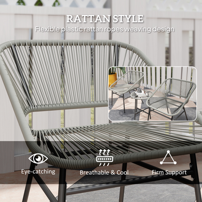 Outsunny Rattan Bistro Set, Small Balcony Furniture with Cushion, Light Grey