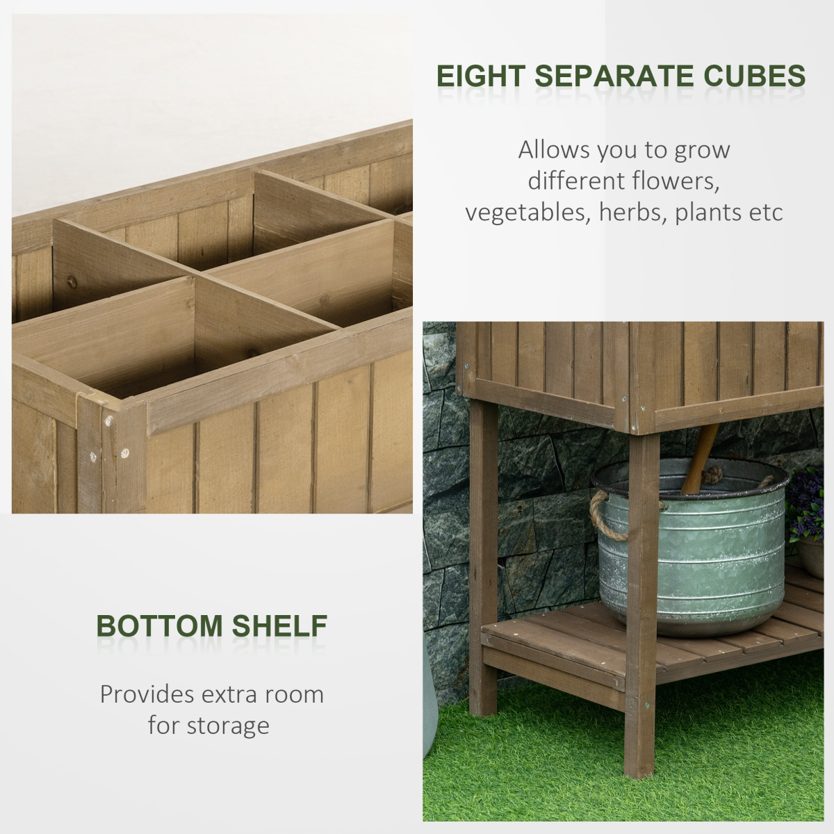 Wooden Raised Bed Container Garden Plant Stand 8 Boxes 110x46x76cm Brown