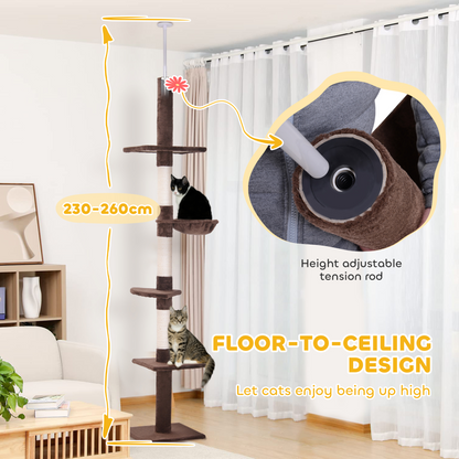 Floor to Ceiling Cat Tree for Indoor Cats 5-Tier Kitty Tower Brown