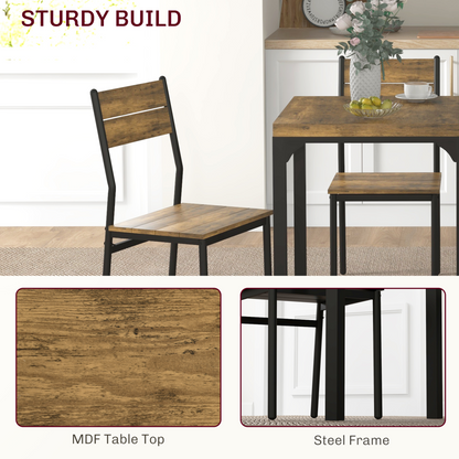 HOMCOM 3 Pcs Compact Dining Table 2 Chairs Set Rustic Brown