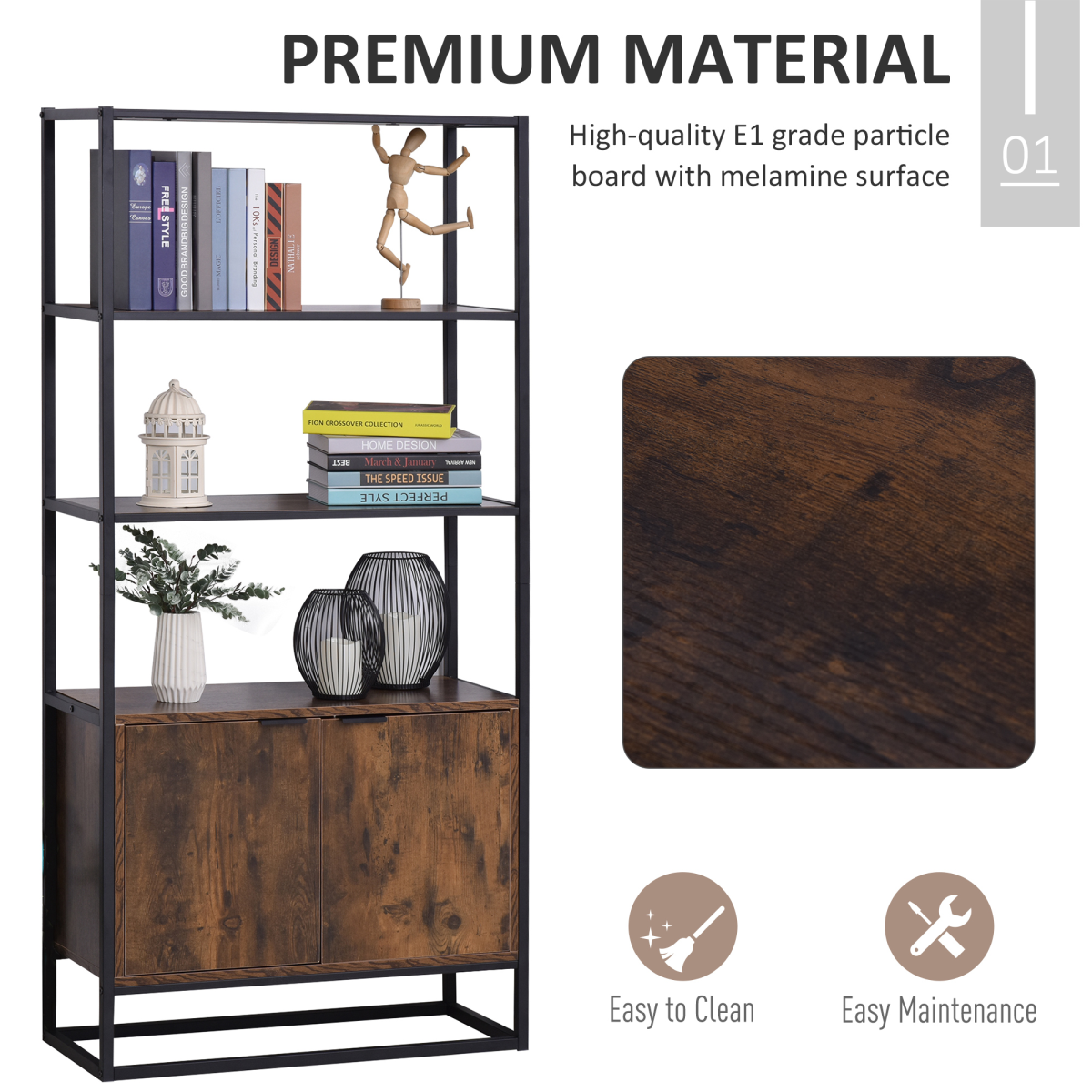 Storage Cabinet with 3 Open Shelves Cupboard for Livingroom Bedroom