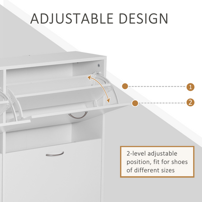 Wooden 4 Drawer Shoes Cabinet Multi Flip Down Shelf Drawer Organizer - White