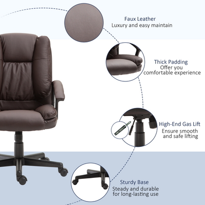Swivel Executive Office Chair Mid Back PU Leather Chair w/ Arm, Brown HOMCOM