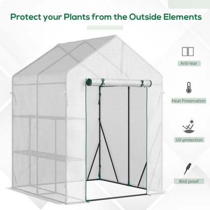 Greenhouse for Outdoor, Gardening 2 Tier Shelf, PE Cover, 143x143x195cm, Green