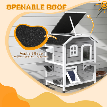 Cat Condo w/ Tons of Room & Openable Roof, Fir Wood, Outdoor/Indoor Catio Grey