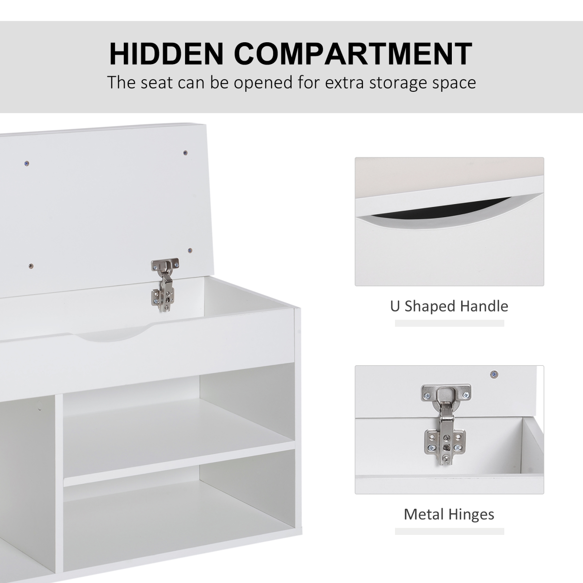 HOMCOM Wooden Shoes Cabinet Bench Hidden Storage Padded Seat Organiser White