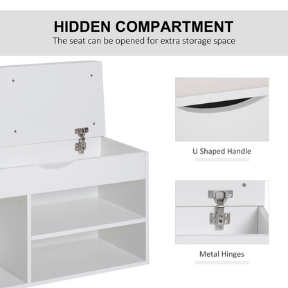 HOMCOM Wooden Shoes Cabinet Bench Hidden Storage Padded Seat Organiser White
