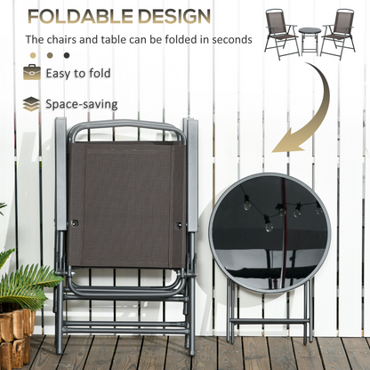 Outsunny Patio Bistro Set Folding Chairs & Coffee Table for Balcony, Brown