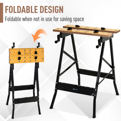 DURHAND MDF Top Portable Work Bench w Adjustable Clamps Black