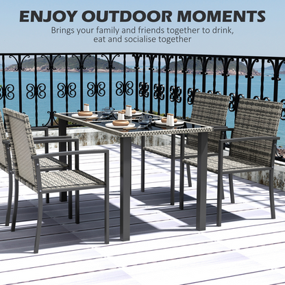 Outsunny 4 Seater Rattan Garden Furniture Set with Glass Tabletop - Mixed Grey