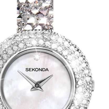 Sekonda Seksy Ladies Bling Round White Dial & silver stone Stainless Steel Bracelet Strap Watch