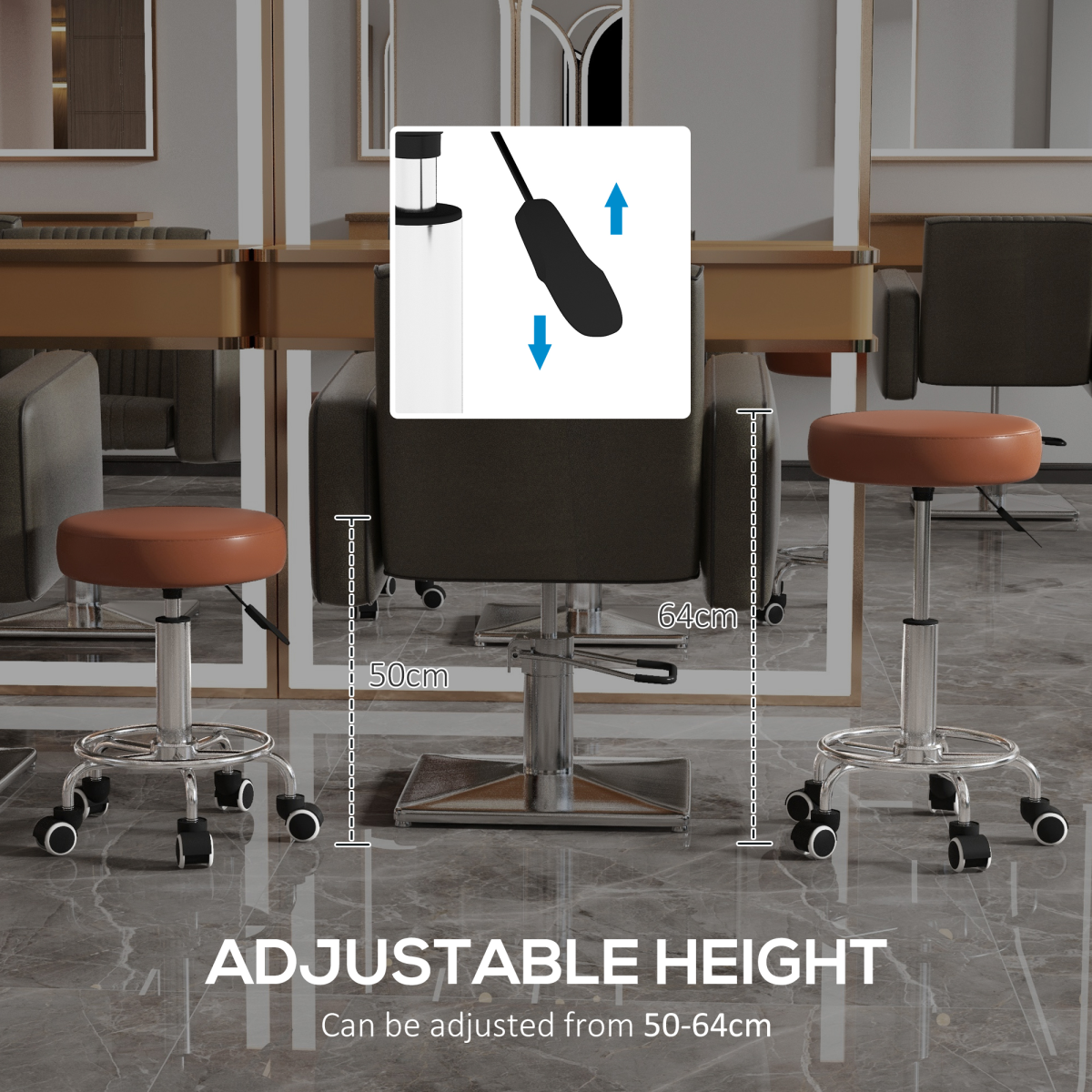 Vinsetto Round PU leather Salon Beautician Stool Adjustable Height, Brown