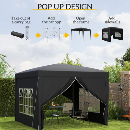 3mx3m Pop Up Gazebo Party Tent Canopy Marquee with Storage Bag Black