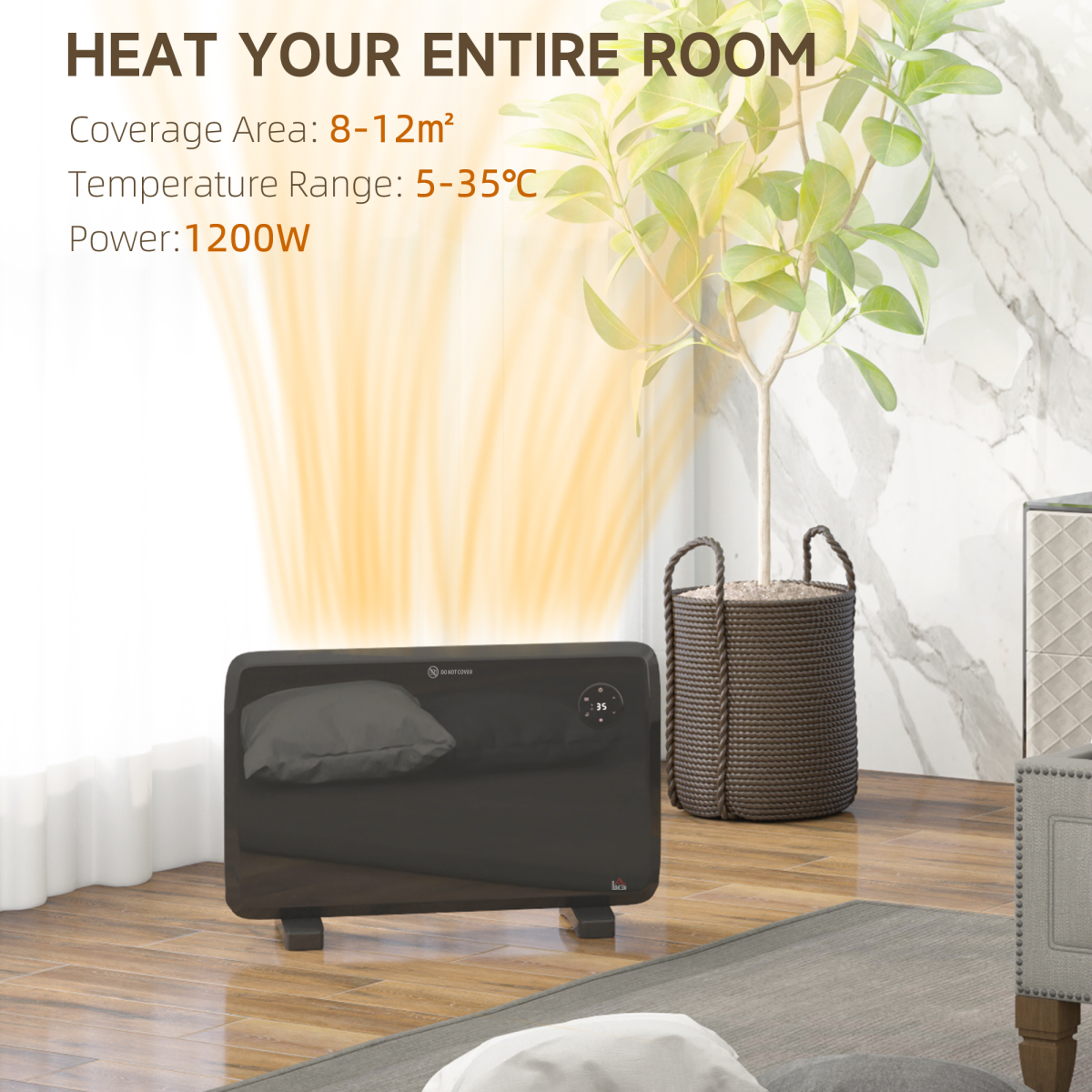 HOMCOM Electric Convector Heater, Quiet Space Heater w/ LED Display, Black