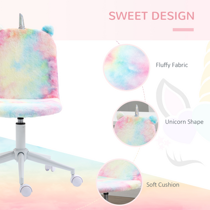 Vinsetto Fluffy Unicorn Office Chair w/ Swivel Wheel, Cute Desk Chair, Rainbow