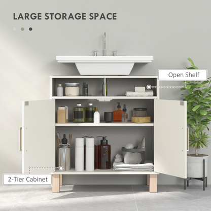 HOMCOM Under Sink Bathroom Cabinet for Basin without Pedestal, Cream White