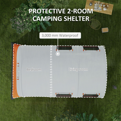Outsunny Camping Tent, 3000mm Waterproof Family Tent for 5-6 Man, Cream/Orange