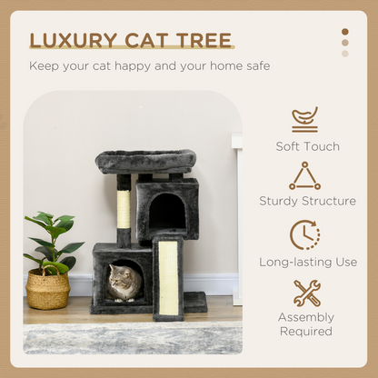 Cat Rest & Play Activity Tree w/ 2 House Perch Scratching Post Black Pawhut
