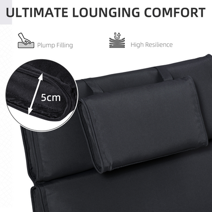 Outsunny Garden Sun Lounger Chair Cushion Reclining Relaxer Indoor Outdoor Black