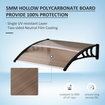 75 L x 120 W x 23 H cm Brown Polycarbonate Curved Awning w/ Black Bracket